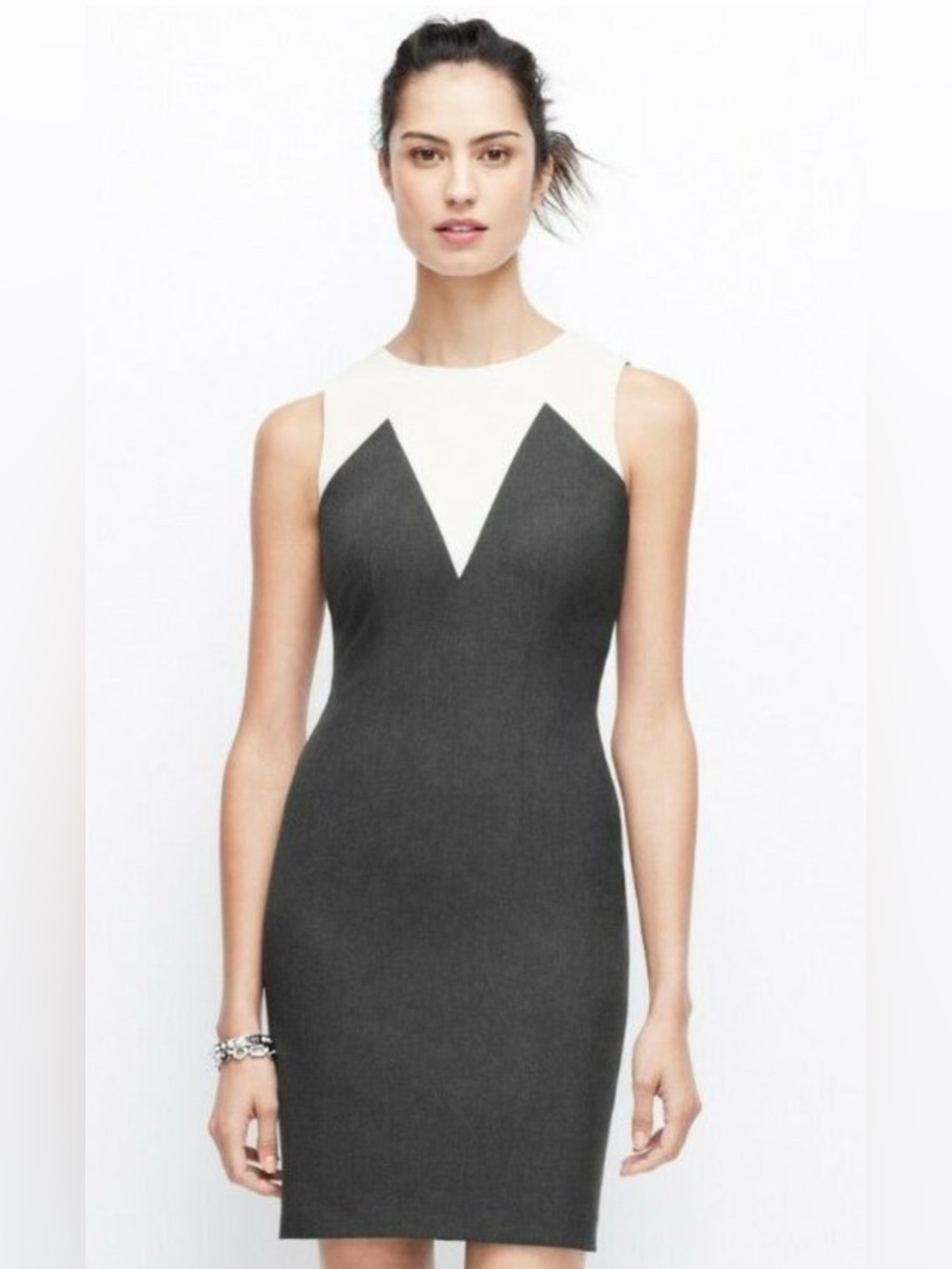 Ann Taylor Gray & Ivory Colorblock Sheath Dress Size 2 Sleeveless Office Dress